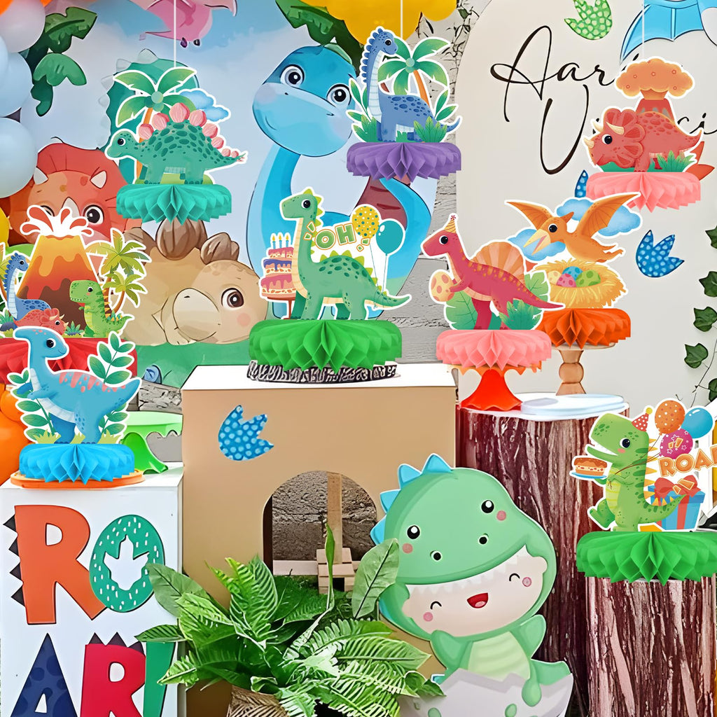 Gatherfun Dinosaur Birthday Party Kit – Honeycomb Centerpiece & Dino Table Decorations