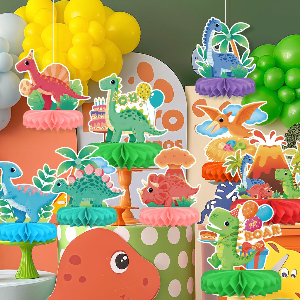 Gatherfun Dinosaur Birthday Party Kit – Honeycomb Centerpiece & Dino Table Decorations