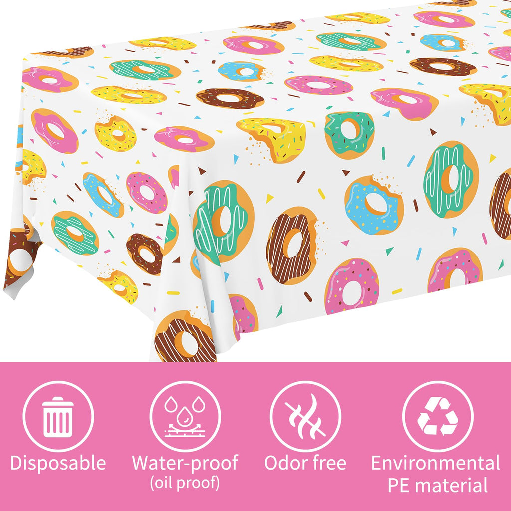 Gatherfun Donut Party Supplies - 2-Pack Donut Birthday Tablecloths (54 x 108 in) | Disposable Party Cover