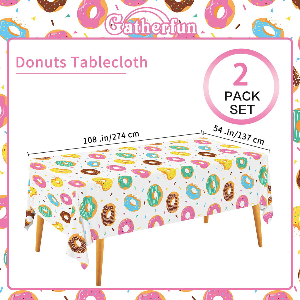 Gatherfun Donut Party Supplies - 2-Pack Donut Birthday Tablecloths (54 x 108 in) | Disposable Party Cover