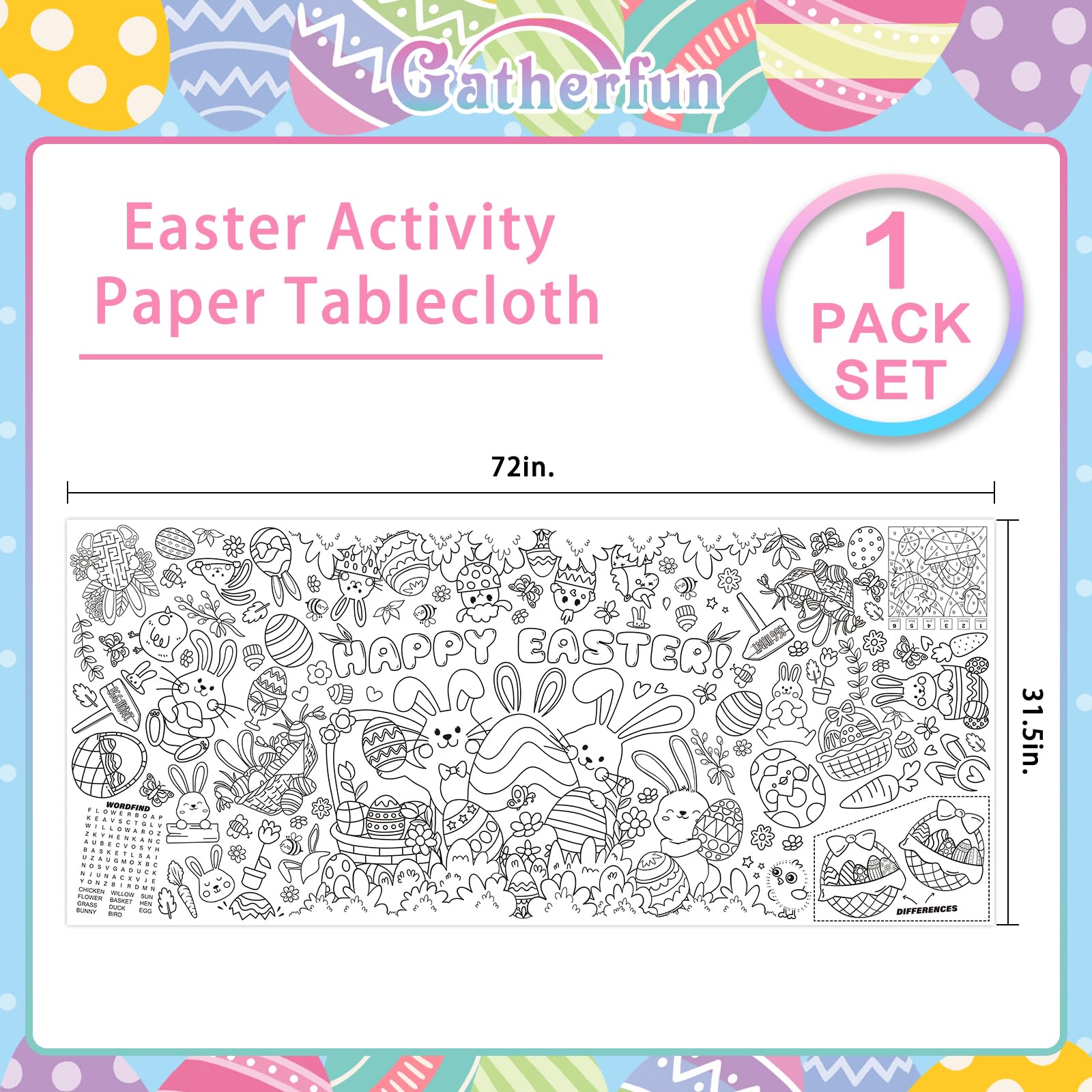 Gatherfun Easter Party Activity Poster — 31.5 x 72 in | Coloring Banner & Table Cover