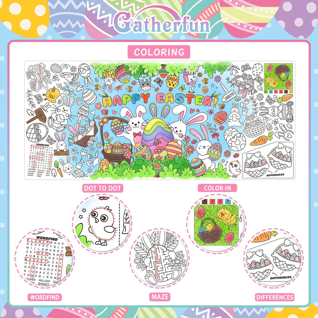 Gatherfun Easter Party Activity Poster — 31.5 x 72 in | Coloring Banner & Table Cover