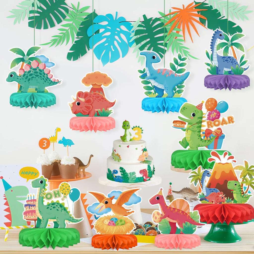 Gatherfun Dinosaur Birthday Party Kit – Honeycomb Centerpiece & Dino Table Decorations