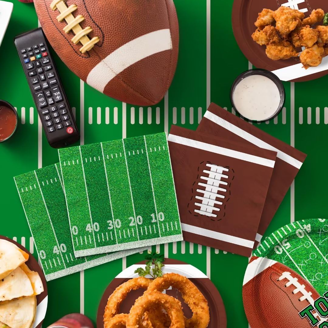Gatherfun Football Party Supplies Kit – Serves 24 | Plates, Cups, Napkins, Banner & Tablecloth