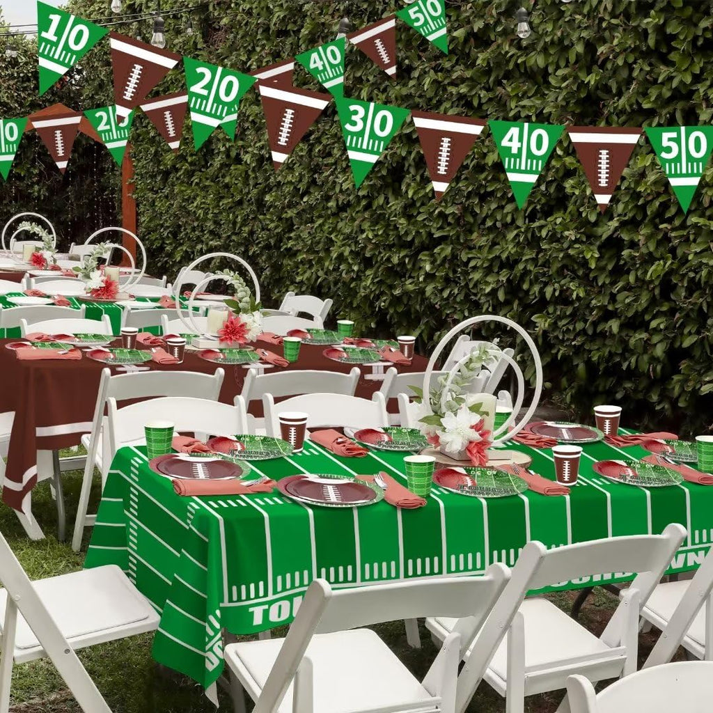 Gatherfun Football Party Supplies Kit – Serves 24 | Plates, Cups, Napkins, Banner & Tablecloth