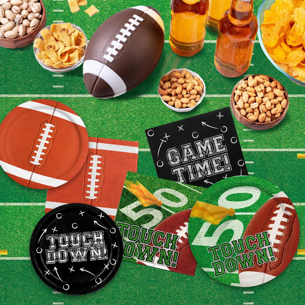 Gatherfun Football Party Decorations Kit for 24 | Plates, Cups, Napkins, Banner & Tablecloth