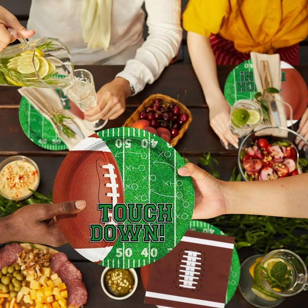Gatherfun Football Party Supplies Kit – Serves 24 | Plates, Cups, Napkins, Banner & Tablecloth