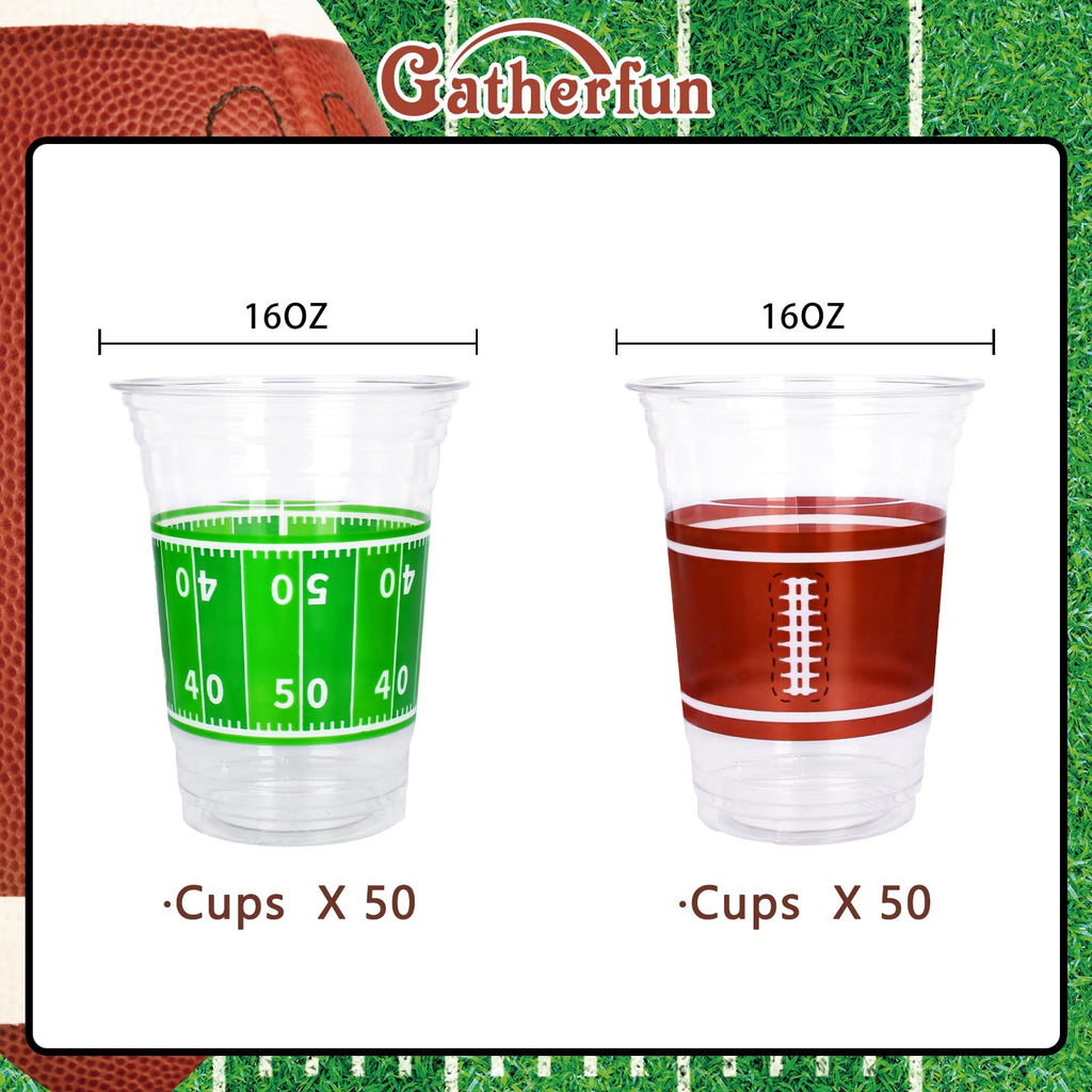 Gatherfun 100-pcs 16oz Football Plastic Cups | Tailgate Party Supplies