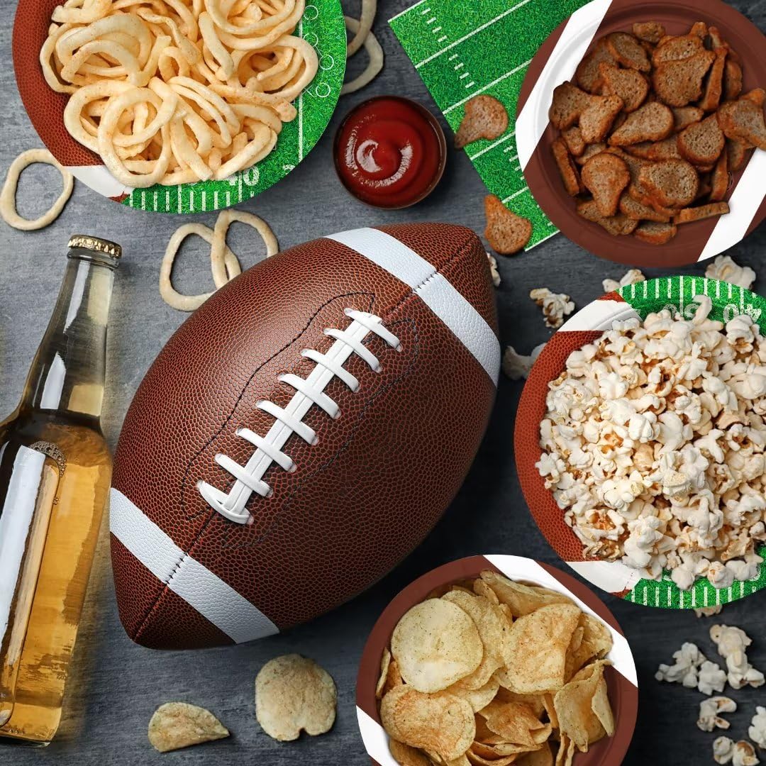 Gatherfun Football Party Supplies Kit – Serves 24 | Plates, Cups, Napkins, Banner & Tablecloth