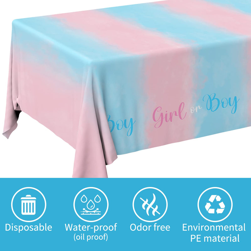 Gatherfun Gender Reveal Tablecloths - 3 Pack, 54x108 in, Waterproof Disposable Decor