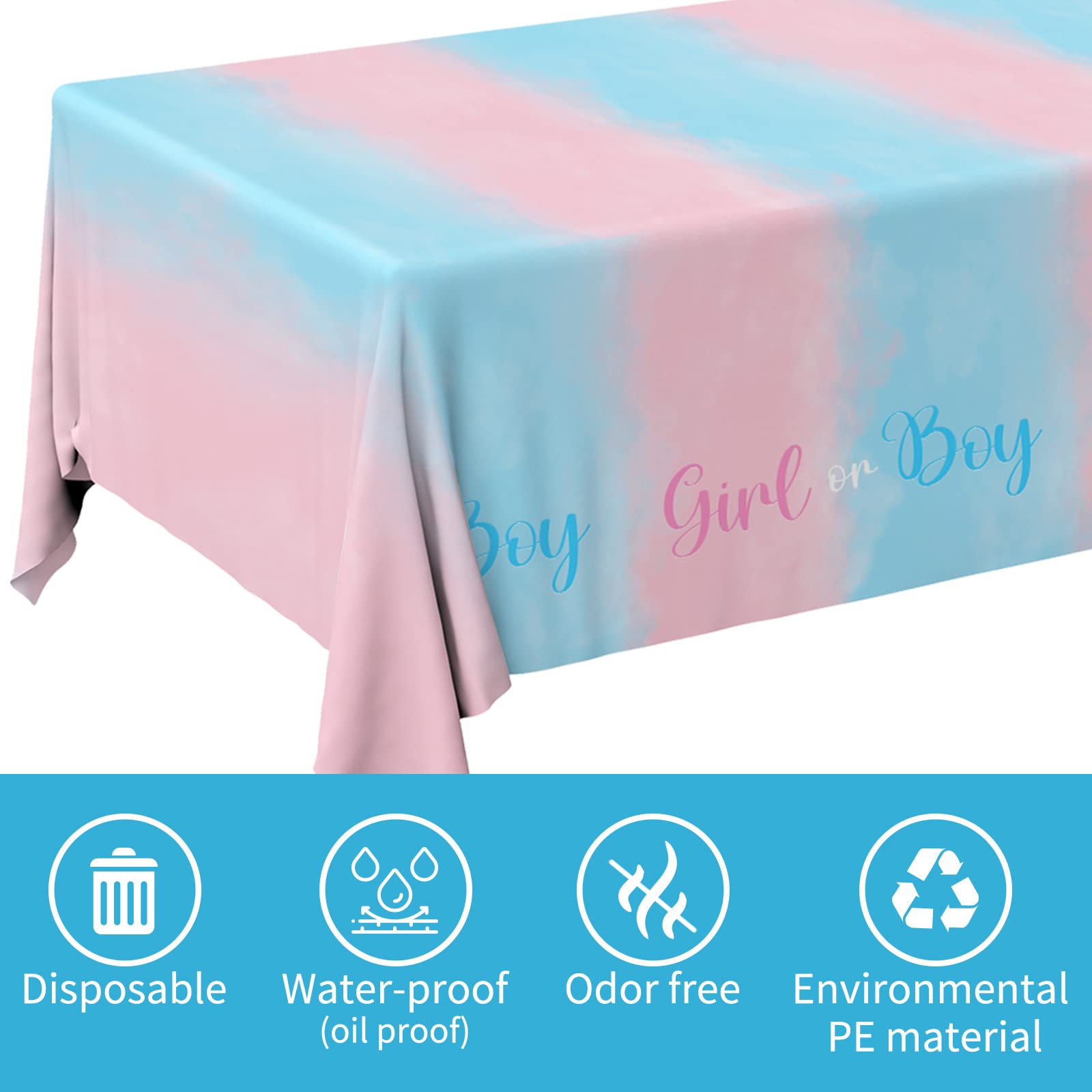 Gatherfun Gender Reveal Tablecloths - 3 Pack, 54x108 in, Waterproof Disposable Decor