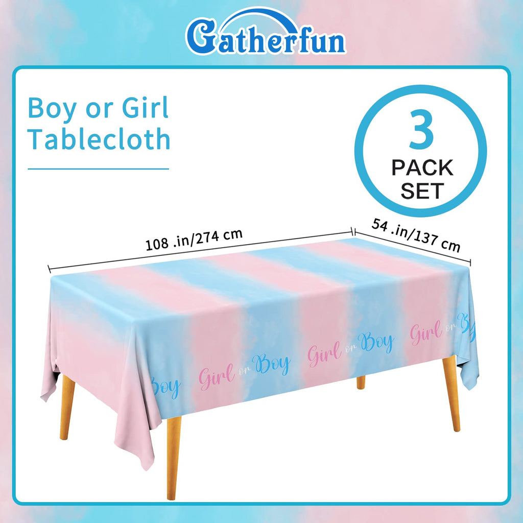 Gatherfun Gender Reveal Tablecloths - 3 Pack, 54x108 in, Waterproof Disposable Decor