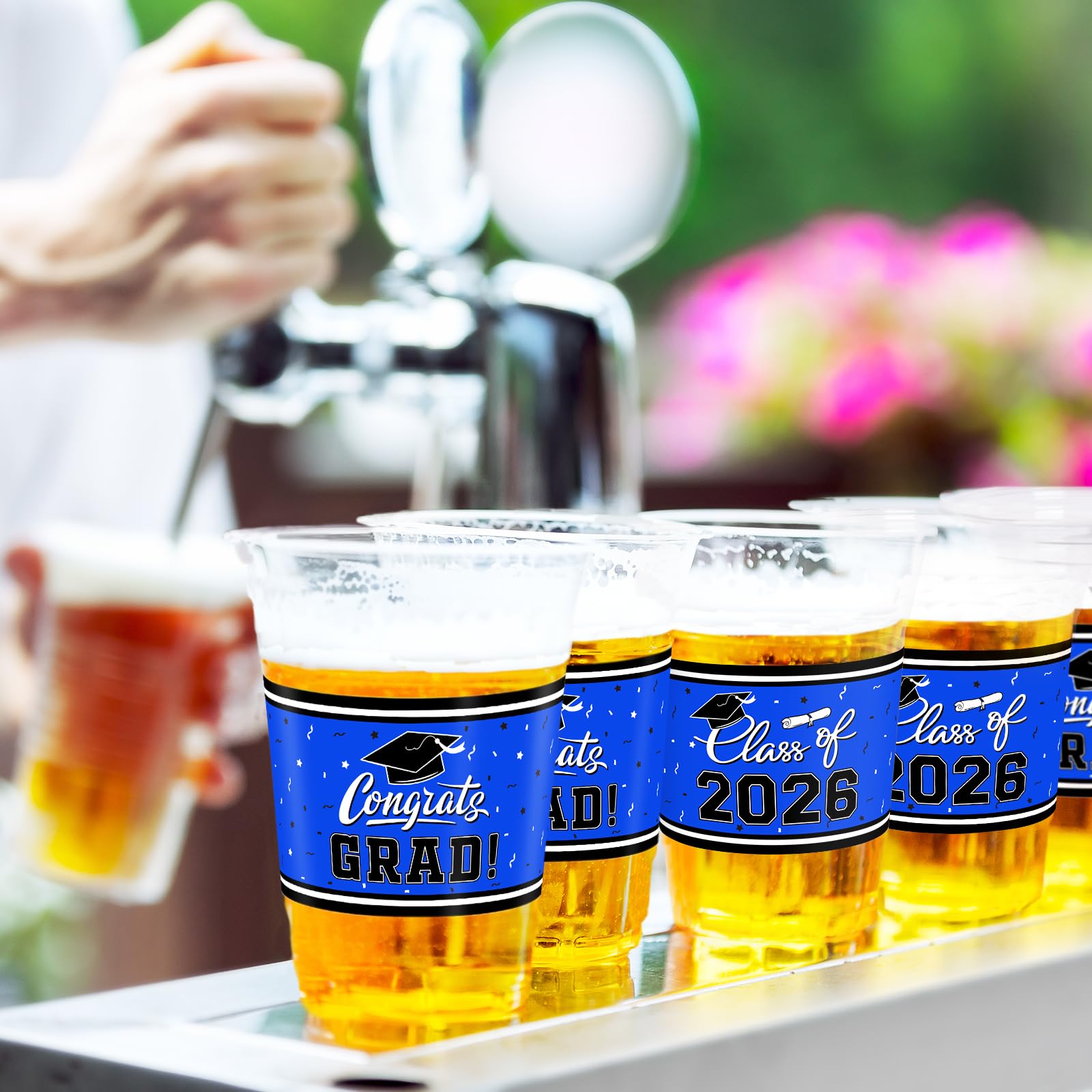 Gatherfun Graduation Decorations – 100-Pack 16oz Blue Cups for Grad Parties