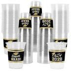 Gatherfun Graduation Decorations – 100 Pcs 16oz Black & Gold Graduation Cups for Grad Party