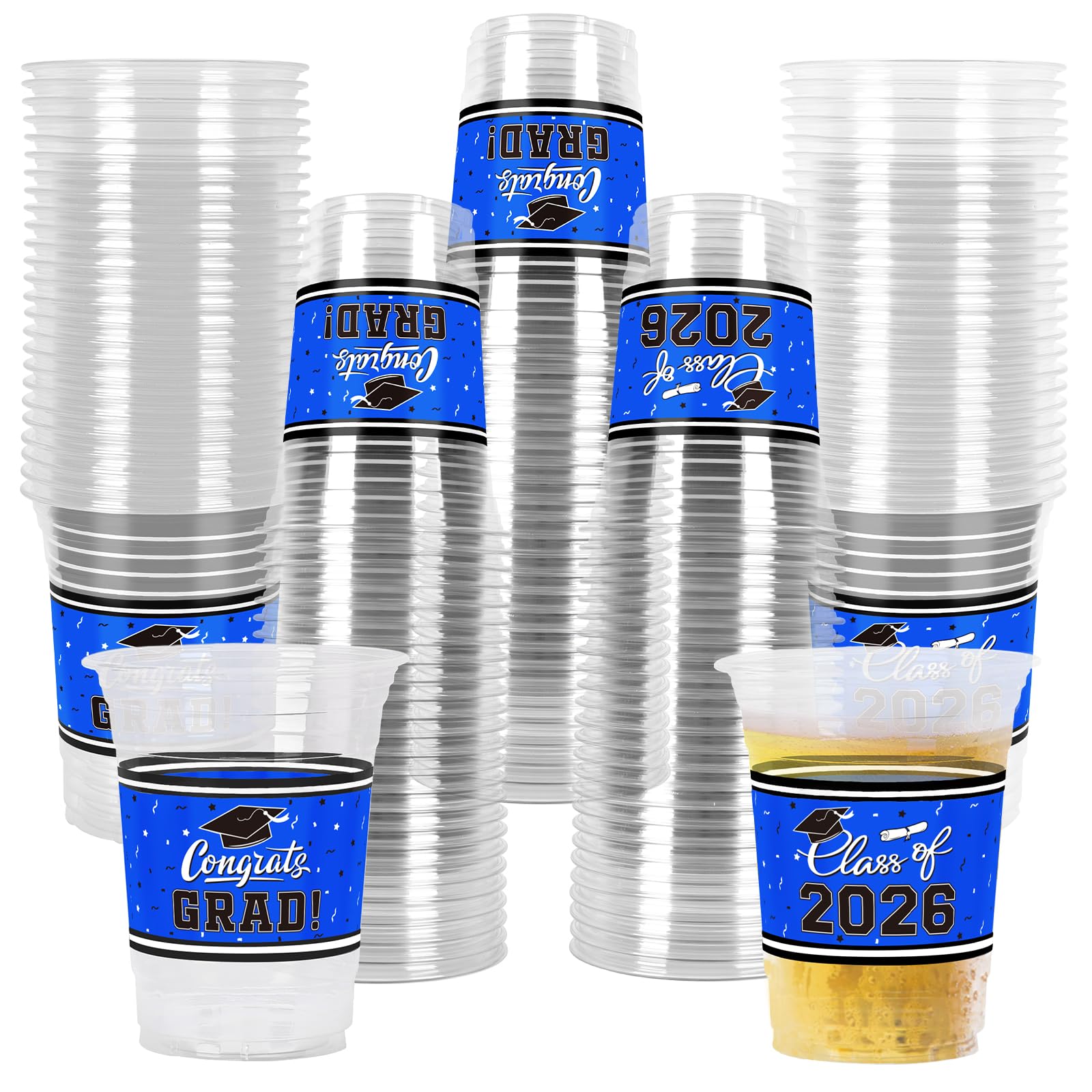 Gatherfun Graduation Decorations – 100-Pack 16oz Blue Cups for Grad Parties
