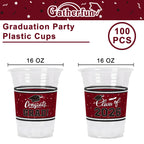 Gatherfun Class of 2026 Graduation Cups – 100 Pack, 16oz Maroon | Party Decor & Durable Drinkware