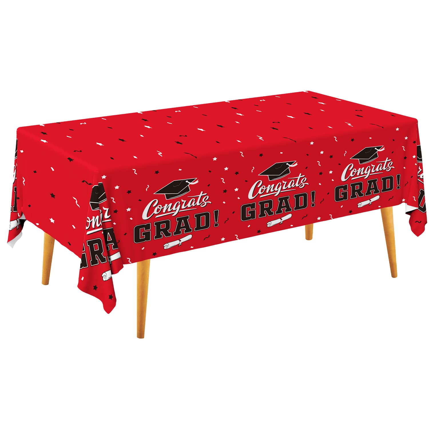 Gatherfun Graduation Table Cover - Class Red, 54 by 108 Inches, 3-Pack Disposable Tablecloths