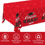 Gatherfun Graduation Table Cover - Class Red, 54 by 108 Inches, 3-Pack Disposable Tablecloths