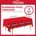 Gatherfun Graduation Table Cover - Class Red, 54 by 108 Inches, 3-Pack Disposable Tablecloths