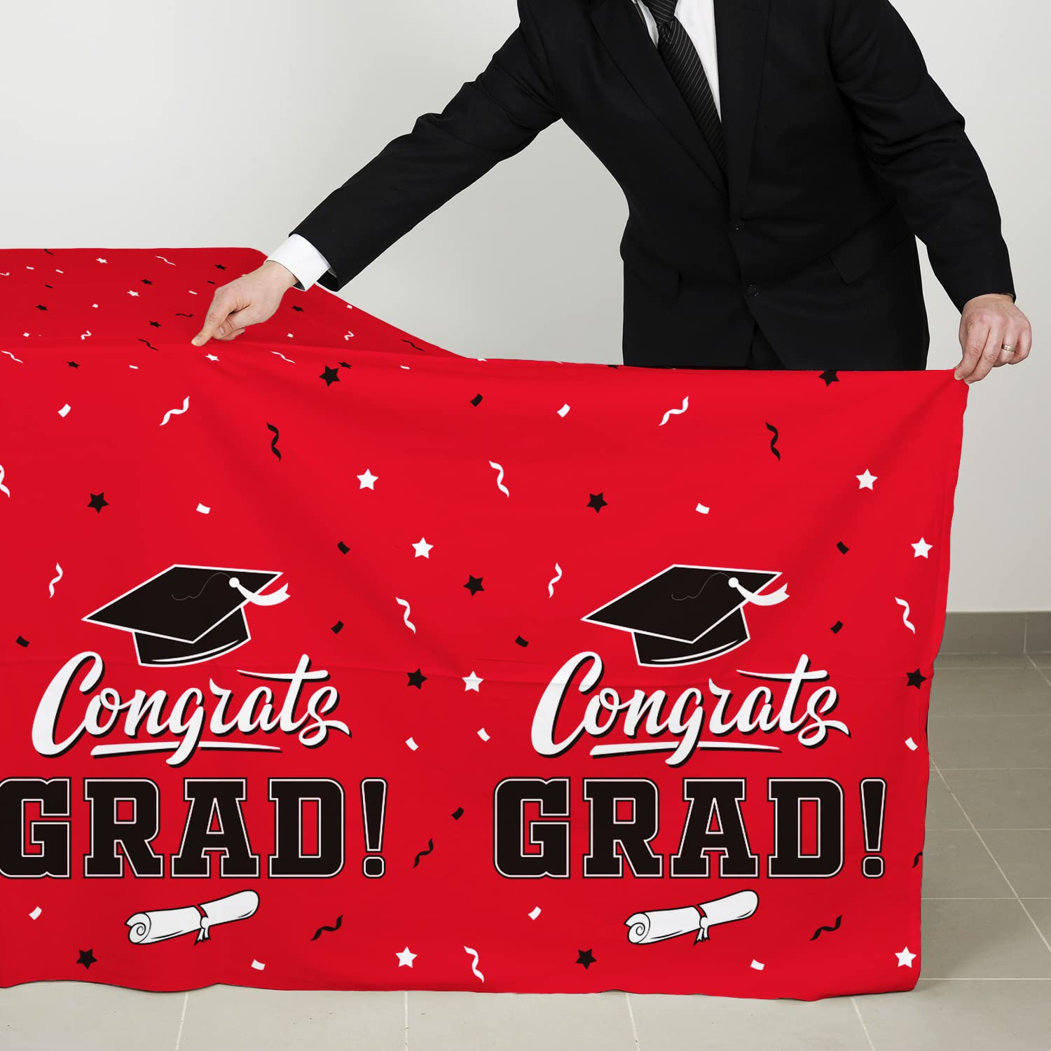 Gatherfun Graduation Table Cover - Class Red, 54 by 108 Inches, 3-Pack Disposable Tablecloths