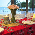 Gatherfun Graduation Table Cover - Class Red, 54 by 108 Inches, 3-Pack Disposable Tablecloths
