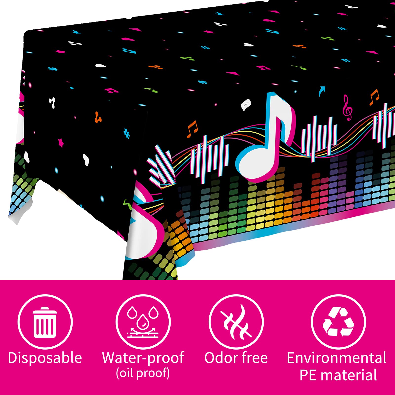 Gatherfun Music Party Disposable Tablecloth – 3-Pack, 54" x 108" | Music Theme Birthday Table Cover