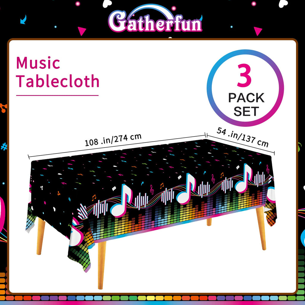 Gatherfun Music Party Disposable Tablecloth – 3-Pack, 54" x 108" | Music Theme Birthday Table Cover