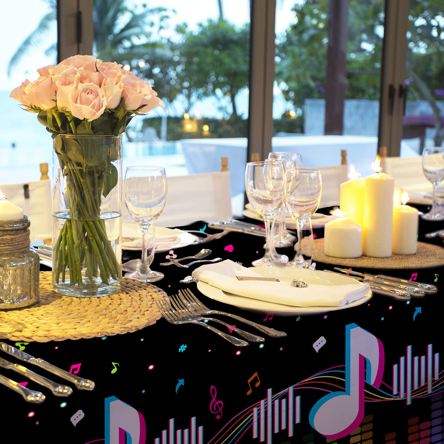 Gatherfun Music Party Disposable Tablecloth – 3-Pack, 54" x 108" | Music Theme Birthday Table Cover