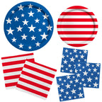 Gatherfun American Flag Patriotic Party Supplies – 50pc Disposable Dinner Plates, Dessert Plates, Napkins & Cocktail Napkins
