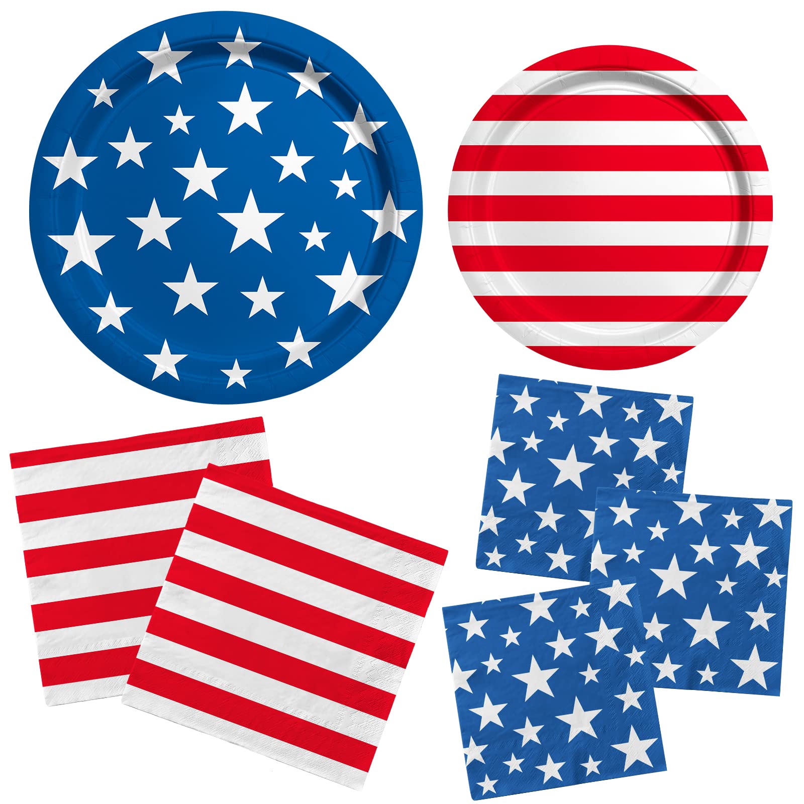Gatherfun American Flag Patriotic Party Supplies – 50pc Disposable Dinner Plates, Dessert Plates, Napkins & Cocktail Napkins