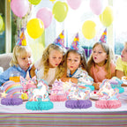 Gatherfun Unicorn Birthday Party Supplies Set — Rainbow Table Decorations with Honeycomb Centerpiece