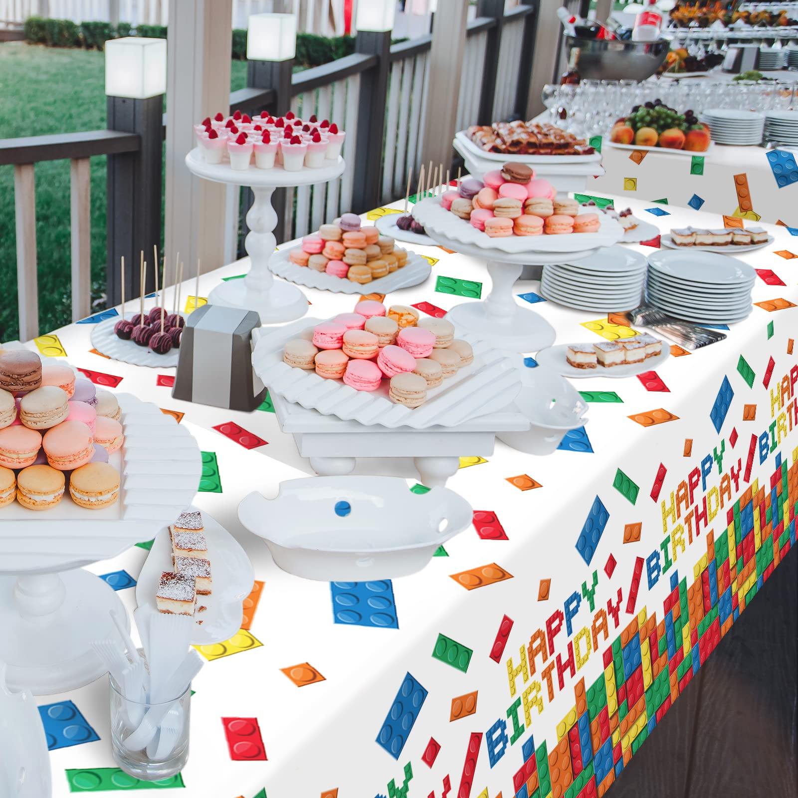 Gatherfun Building Block Tablecloth – 3-Pack, 54 x 108 in, Plastic Block-Themed Party Cover
