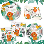 Gatherfun Safari Jungle Birthday Party Supplies – 25-Count Dinner Plates, Dessert Plates, Napkins, Cups, Banner & Tablecloth