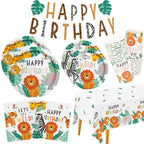Gatherfun Safari Jungle Birthday Party Supplies – 25-Count Dinner Plates, Dessert Plates, Napkins, Cups, Banner & Tablecloth