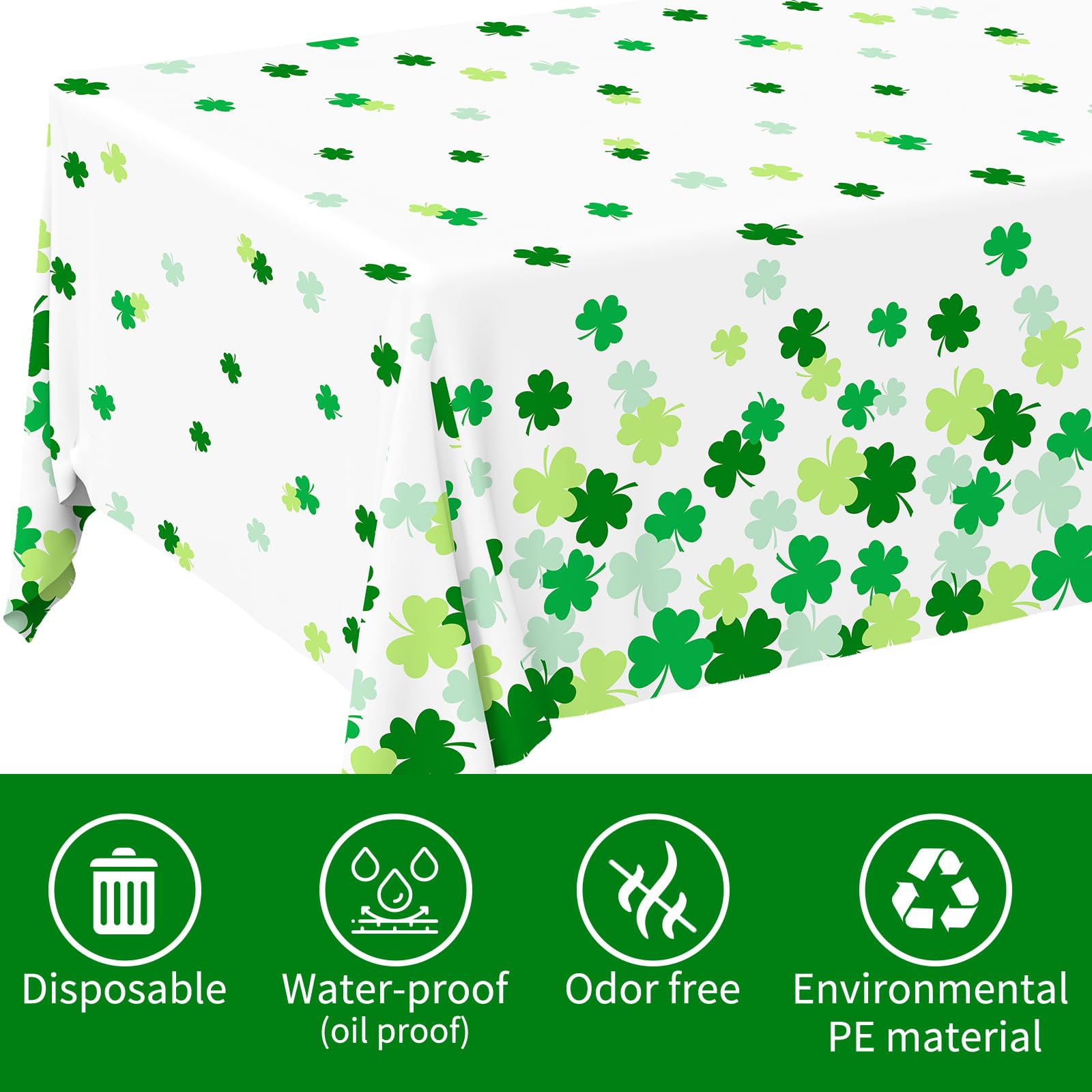 Gatherfun St. Patrick's Day Shamrock Tablecloths - 54x108 in Disposable Table Covers (3-Pack)