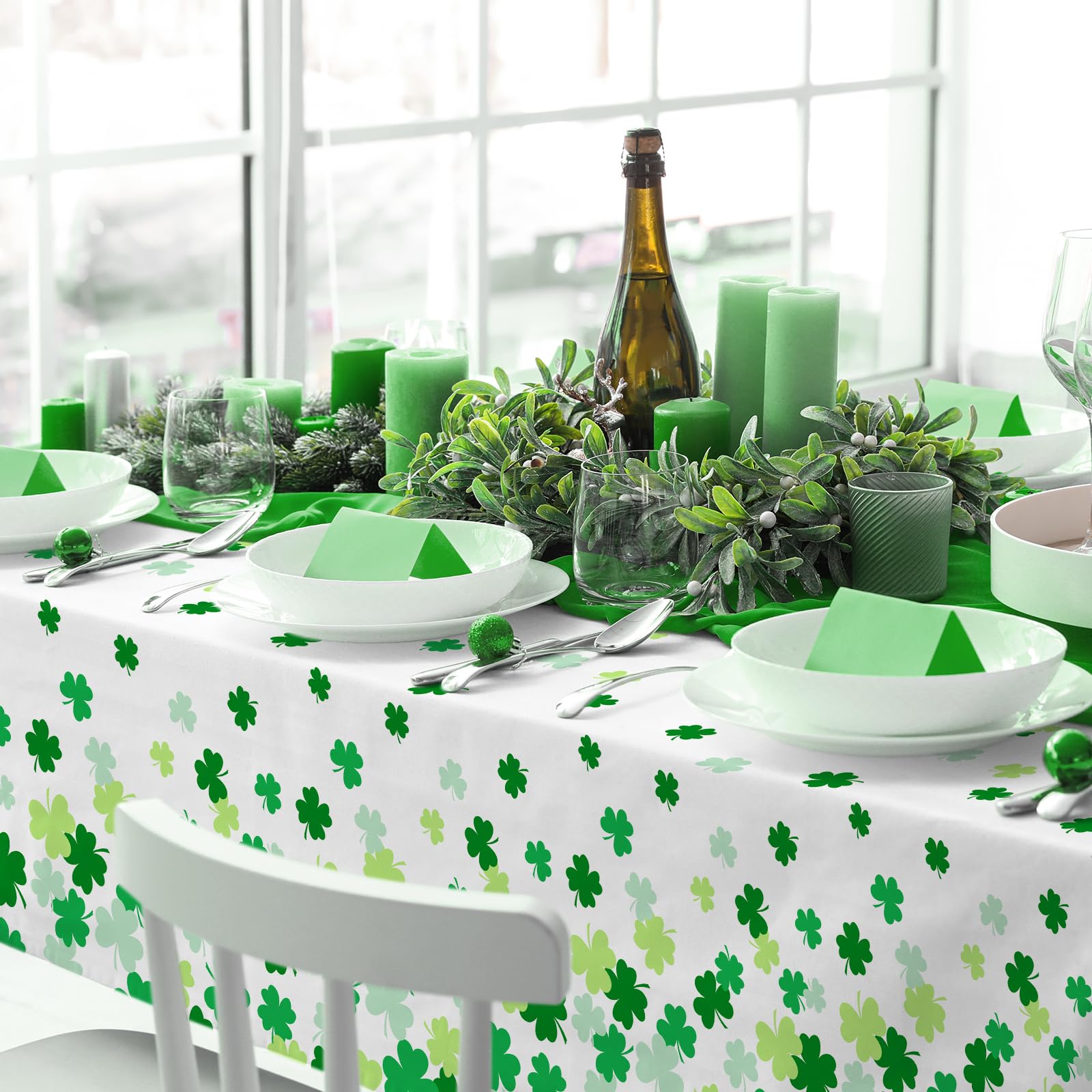Gatherfun St. Patrick's Day Shamrock Tablecloths - 54x108 in Disposable Table Covers (3-Pack)