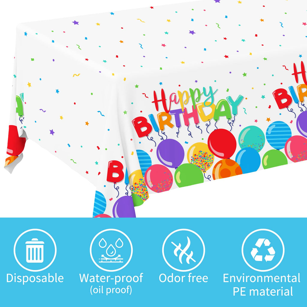 Gatherfun Birthday Disposable Tablecloth – 54x108 in, 3-Pack for Kid’s Party