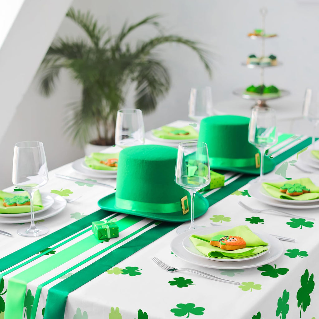 Gatherfun St. Patrick's Day Shamrock Tablecloths - 54x108 in Disposable Table Covers (3-Pack)
