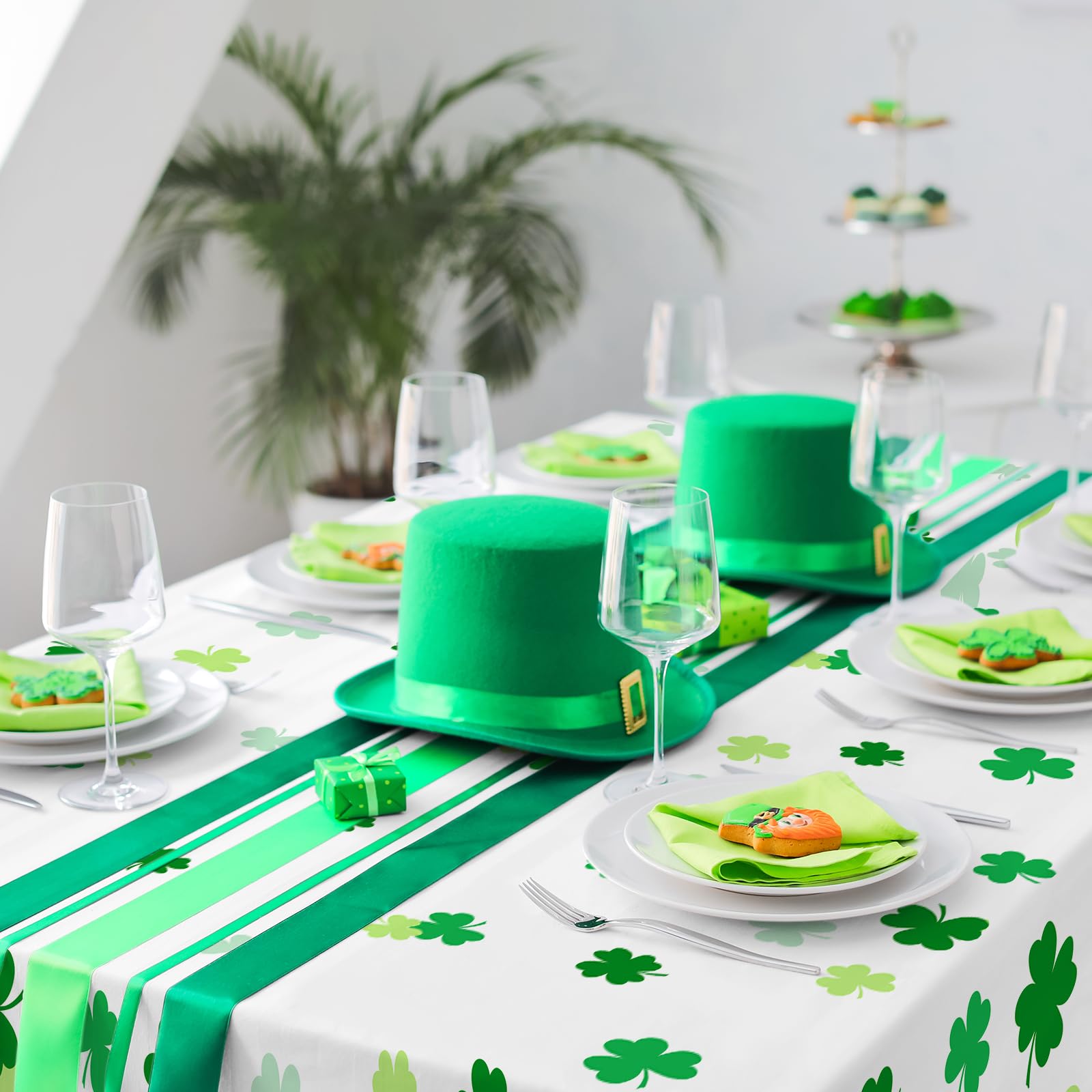 Gatherfun St. Patrick's Day Shamrock Tablecloths - 54x108 in Disposable Table Covers (3-Pack)