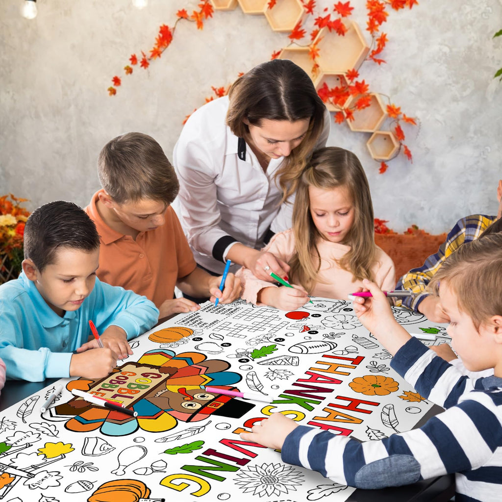 Gatherfun Family Fun Thanksgiving Activity Poster – 31.5 x 72 in Turkey-Themed Coloring Banner & Table Cover