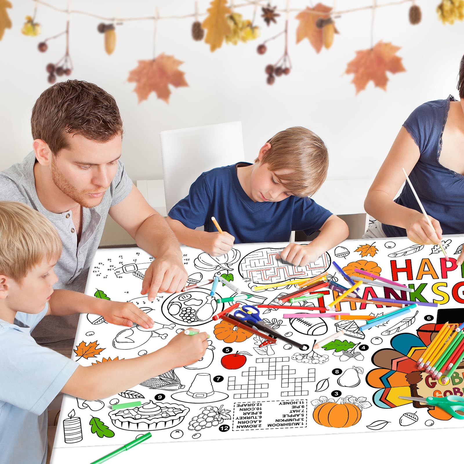 Gatherfun Family Fun Thanksgiving Activity Poster – 31.5 x 72 in Turkey-Themed Coloring Banner & Table Cover