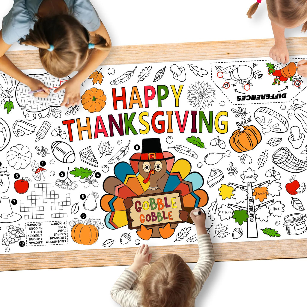 Gatherfun Family Fun Thanksgiving Activity Poster – 31.5 x 72 in Turkey-Themed Coloring Banner & Table Cover
