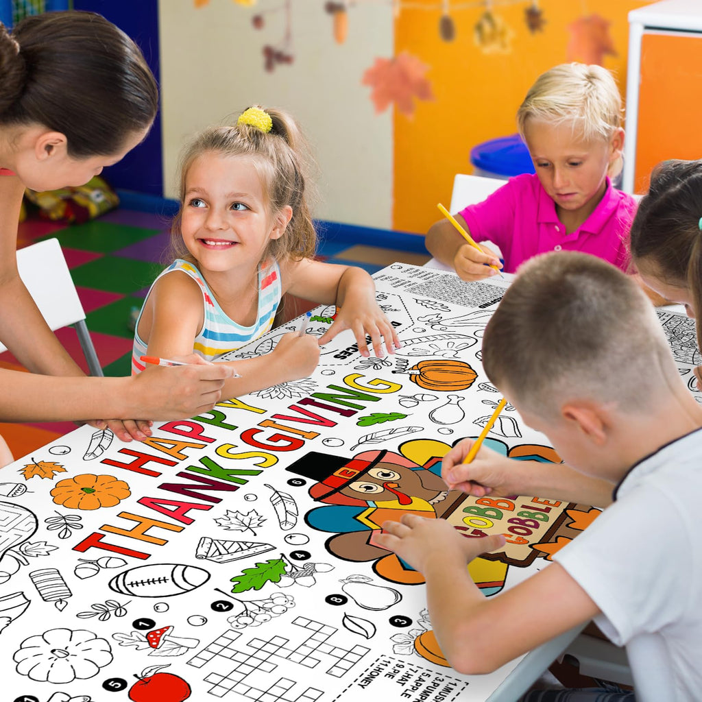 Gatherfun Family Fun Thanksgiving Activity Poster – 31.5 x 72 in Turkey-Themed Coloring Banner & Table Cover