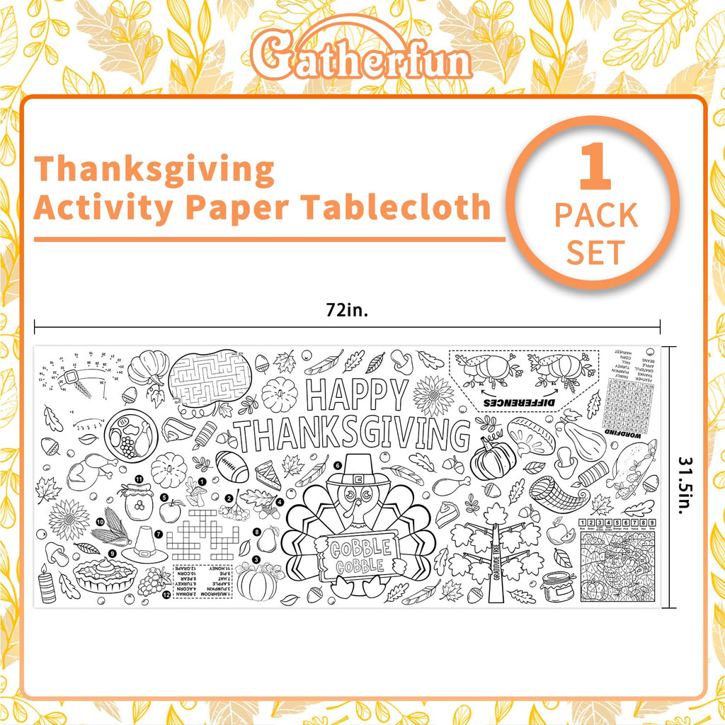 Gatherfun Family Fun Thanksgiving Activity Poster – 31.5 x 72 in Turkey-Themed Coloring Banner & Table Cover