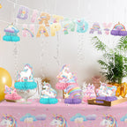 Gatherfun Unicorn Birthday Party Supplies Set — Rainbow Table Decorations with Honeycomb Centerpiece