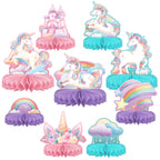 Gatherfun Unicorn Birthday Party Supplies Set — Rainbow Table Decorations with Honeycomb Centerpiece