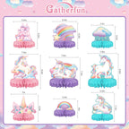 Gatherfun Unicorn Birthday Party Supplies Set — Rainbow Table Decorations with Honeycomb Centerpiece