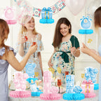 Gatherfun Gender Reveal Decoration Set — Honeycomb Centerpieces for Boy or Girl Baby Showers