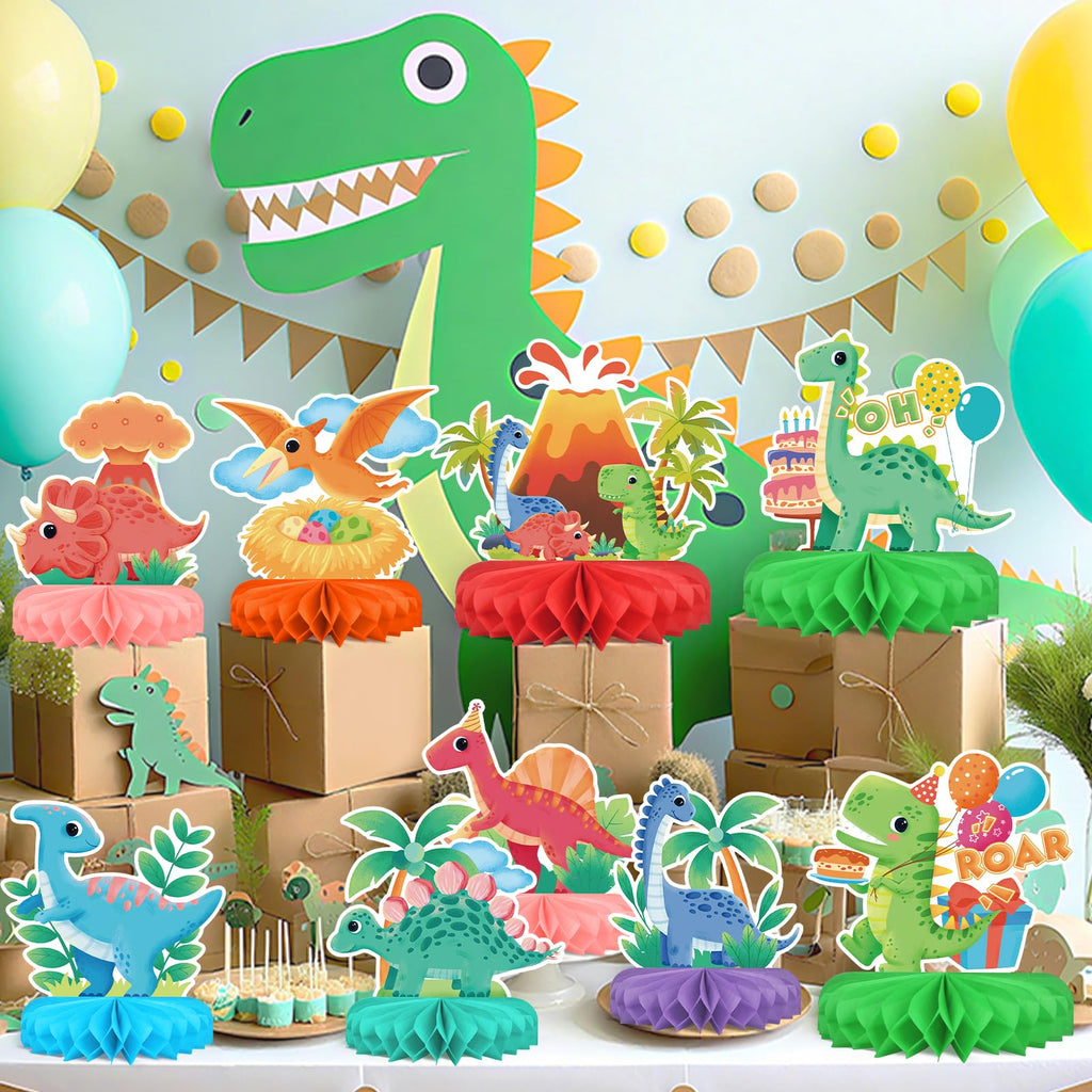 Gatherfun Dinosaur Birthday Party Kit – Honeycomb Centerpiece & Dino Table Decorations