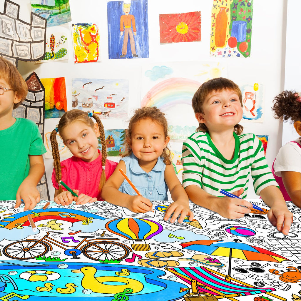 Gatherfun Giant Coloring Poster for Classroom – 31.5x72 Table Cover & Summer Banner